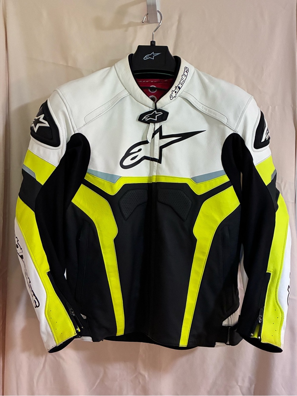 Alpinestars Celer Leather Race Jacket Mens 42 New Condition Blk Wht Hi Vis Ylw